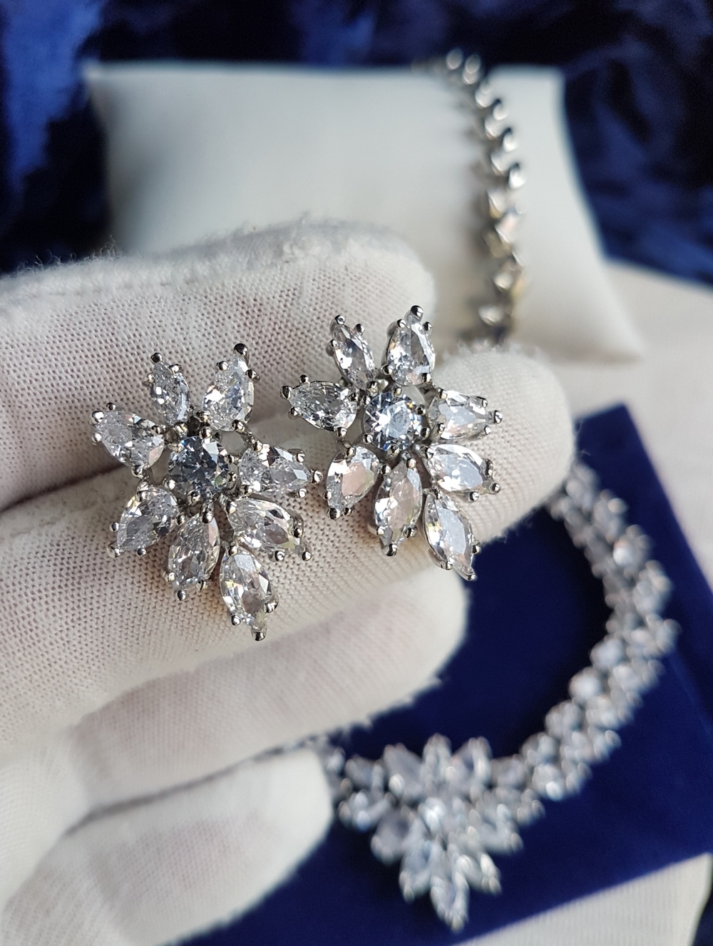 Swarovski Elements Platinum Marquis Gemstone Statement Flower Earrings NEW